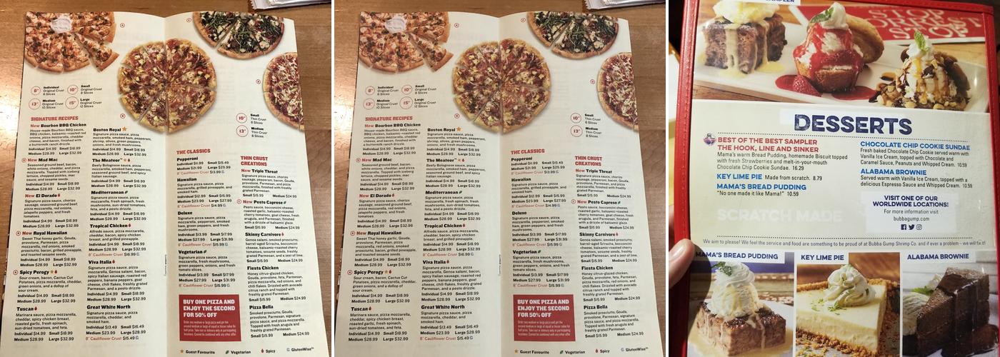 Boston Pizza Menu
