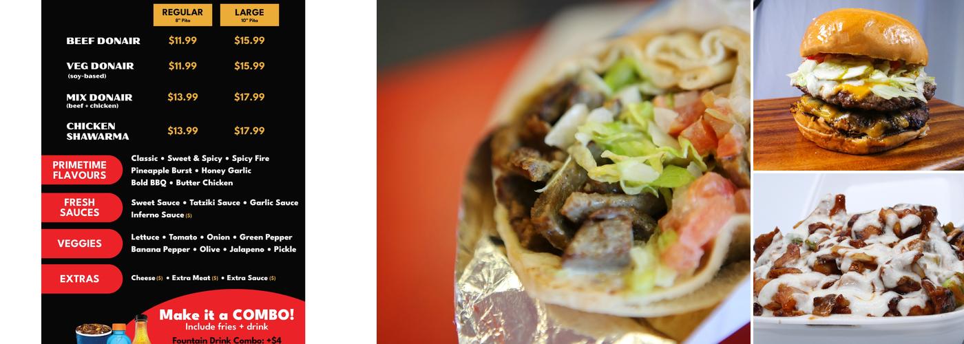 PrimeTime Donair & Poutine Menu