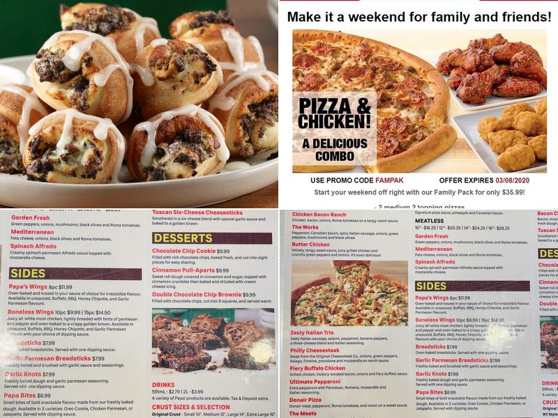 Papa Johns Pizza Menu
