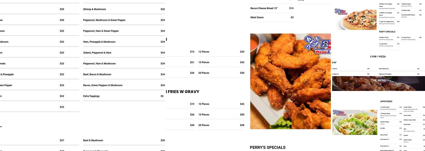 Perry's 2 for 1 Pizza & Pasta Menu