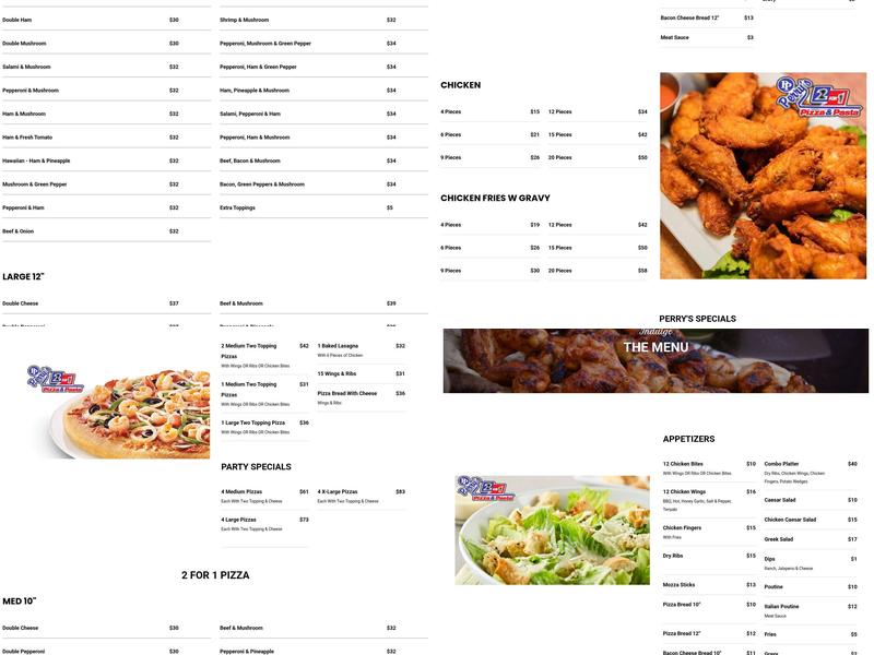 Perry's 2 for 1 Pizza & Pasta Menu