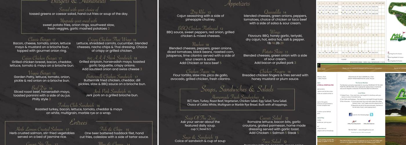 Grill at the Links Golf Course Menu