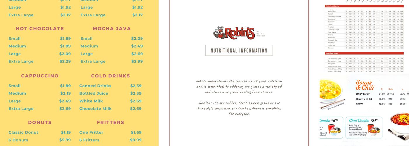 Robin's Donuts Menu