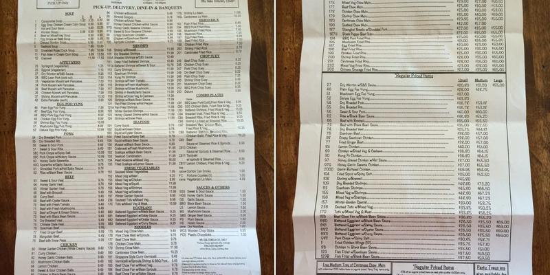 Winter Garden Chinese Restaurant Menu