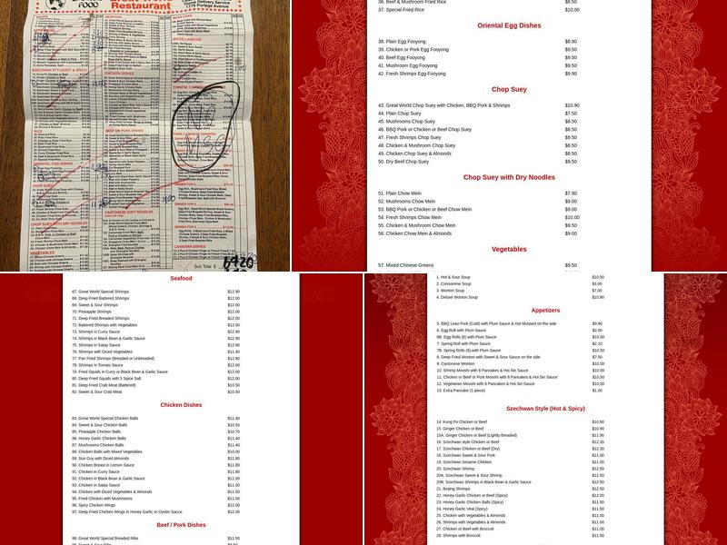 Great World Restaurant Menu