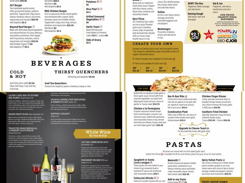 Santa Lucia Pizza Pembina Menu