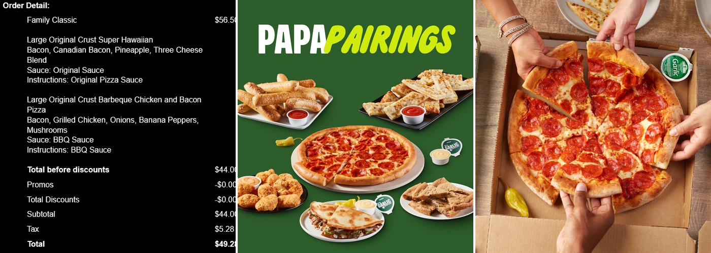 Papa Johns Pizza Menu