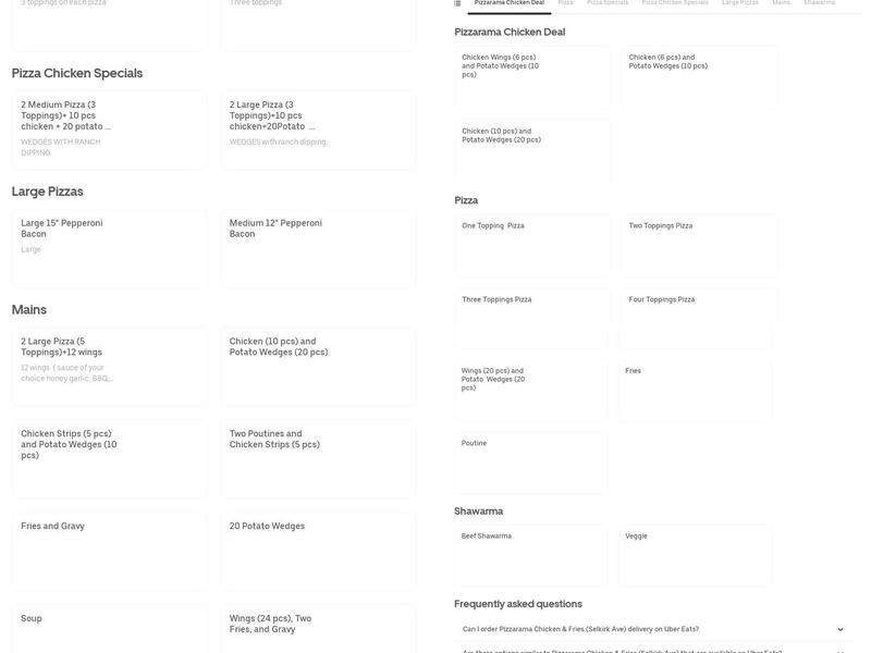 Pizzarama Chicken & Fries Menu