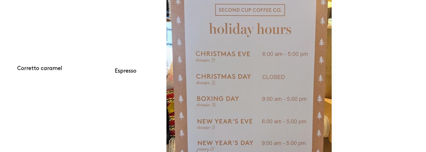 Second Cup Café Menu