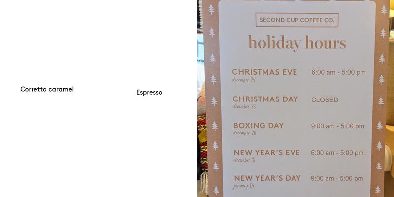 Second Cup Café Menu