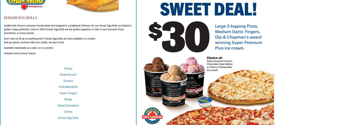 Greco Pizza Menu
