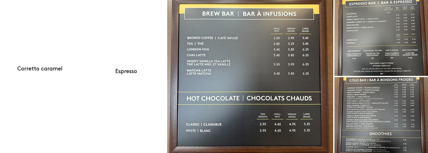 Second Cup Café Menu