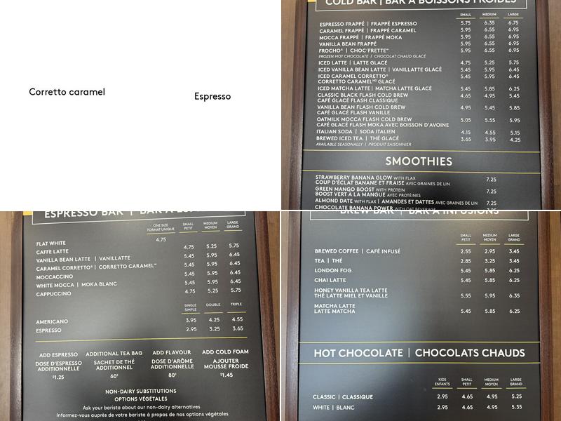 Second Cup Café Menu