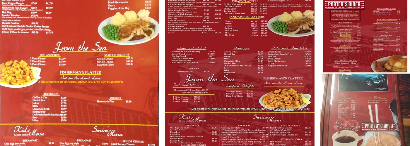 Porter's Diner Menu