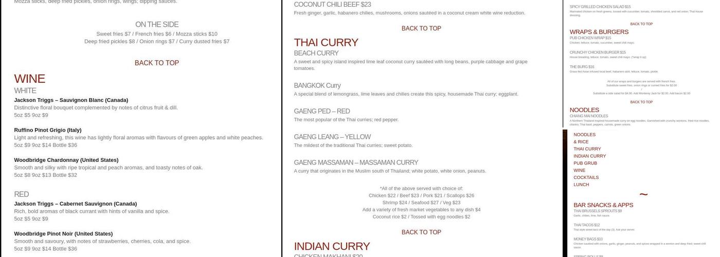 Peppers Pub Menu