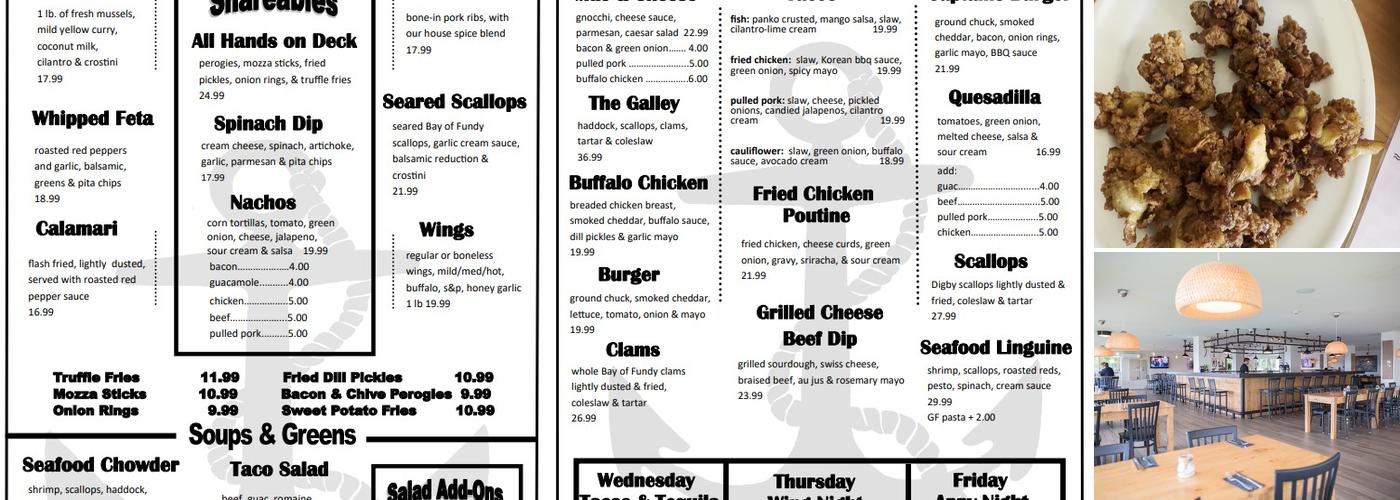 Saint John Marina Menu