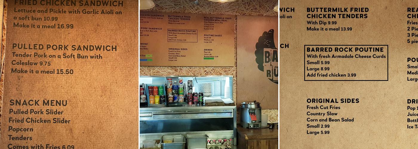 Barred Rock Chicken & Poutine Menu