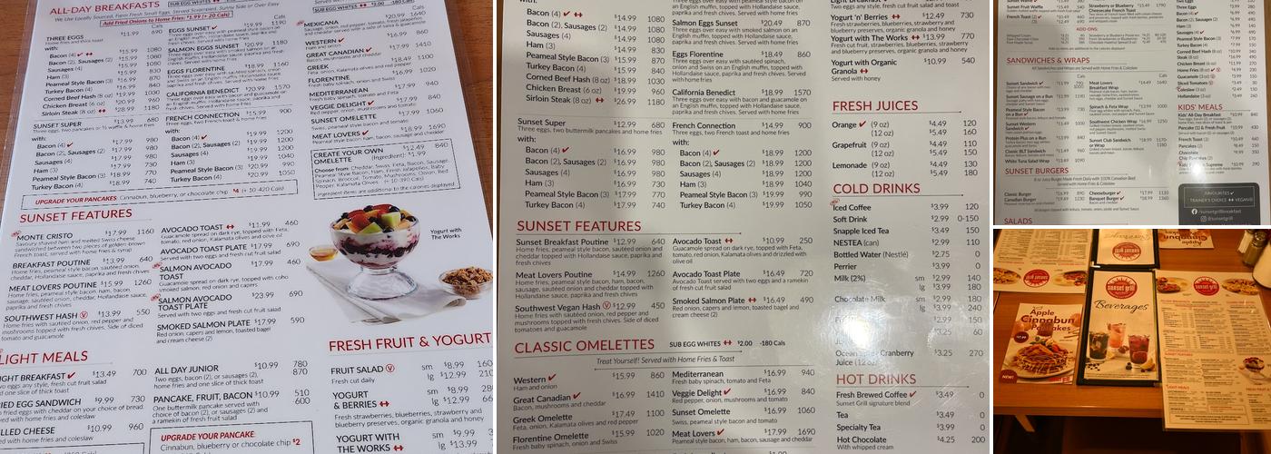 Sunset Grill Menu