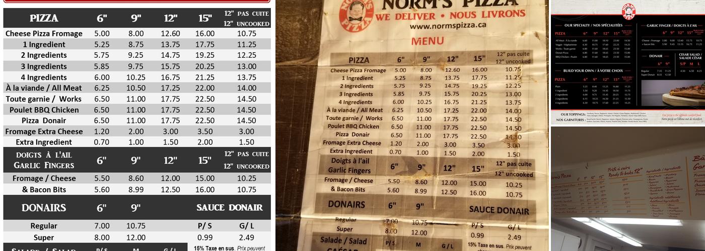 Norm's Pizza Menu