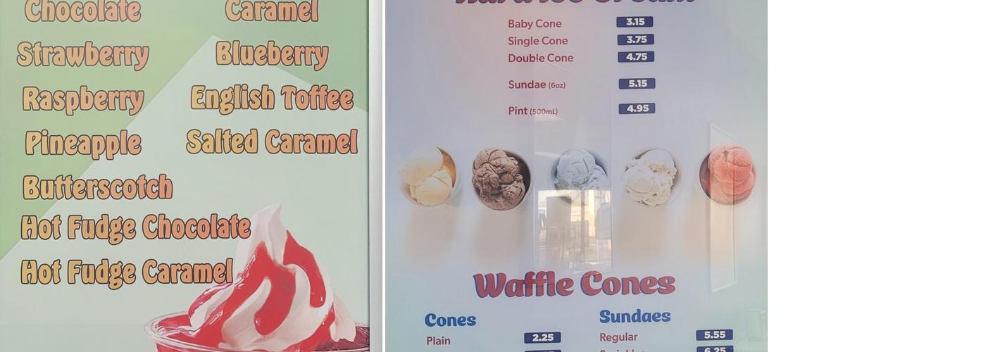 Sergio's Ice Cream Menu