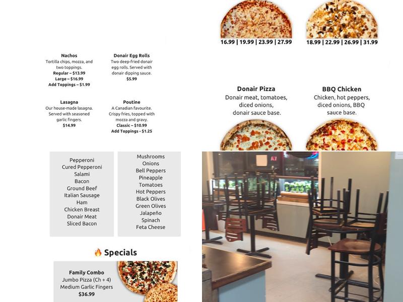 Pronto Pizza Menu