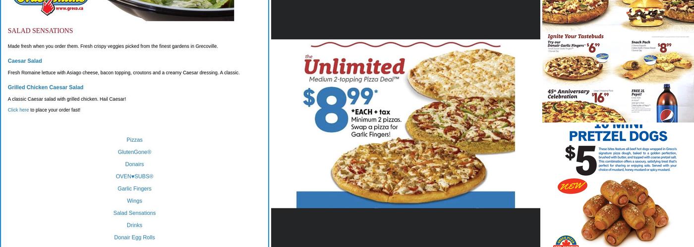Greco Pizza Menu
