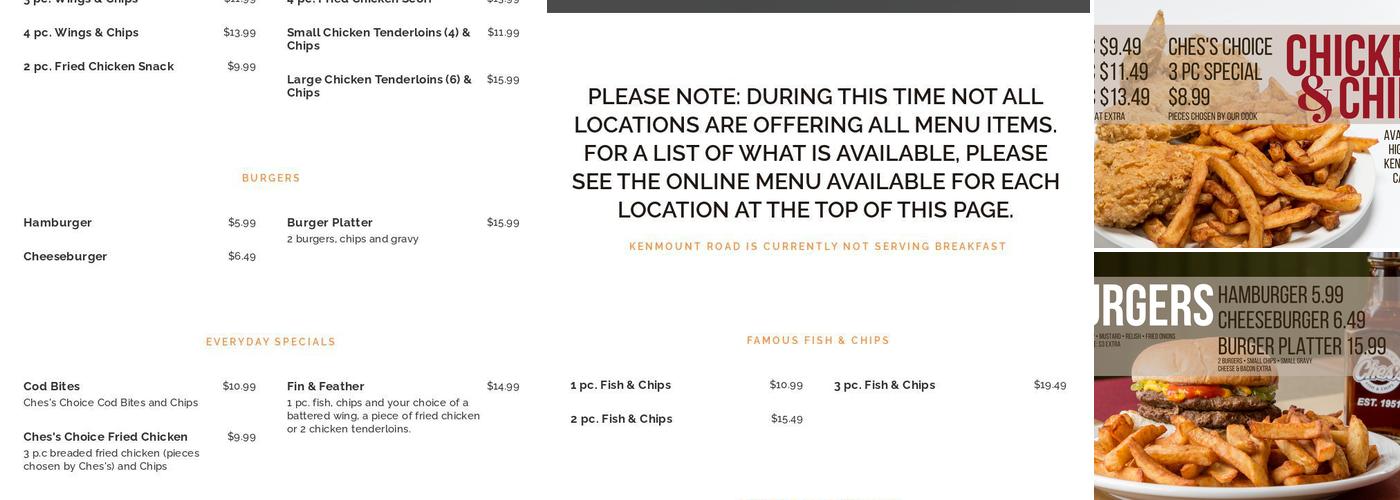 Ches's Famous Fish & Chips Menu