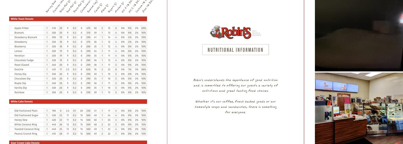 Robin's Donuts Menu