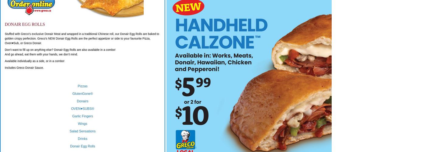 Greco Pizza Menu
