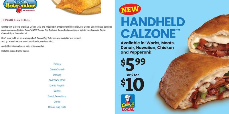 Greco Pizza Menu