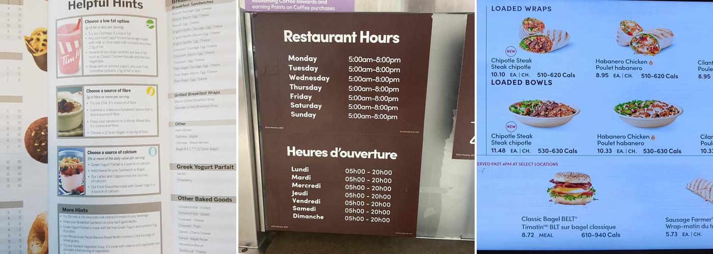 Tim Hortons Menu