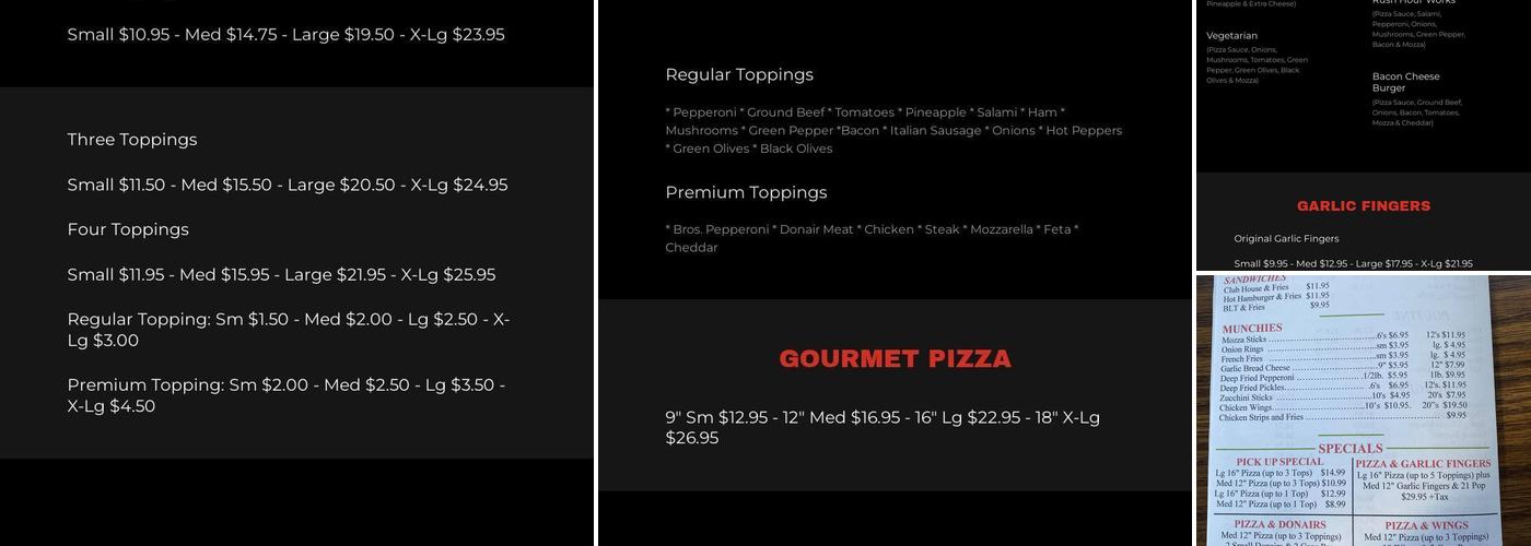 Rush Hour Pizza Menu