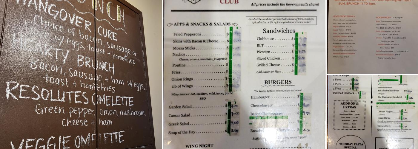 Resolutes Amateur Athletics Club Menu