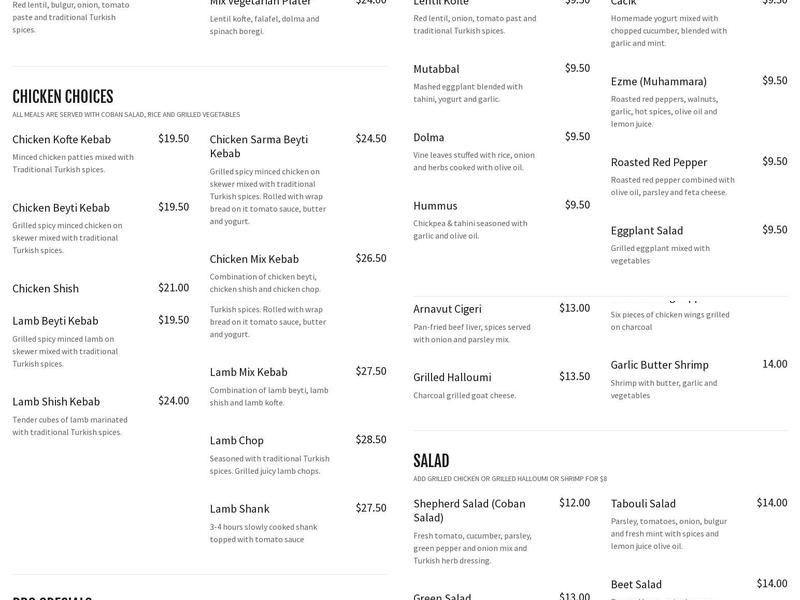 Turkuaz Restaurant Menu