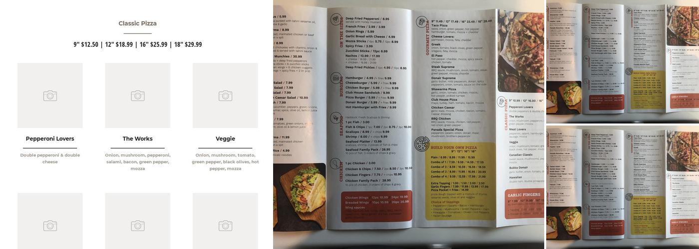 Panada Pizza Menu