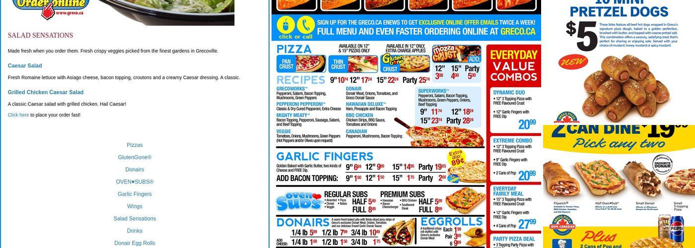 Greco Pizza Menu