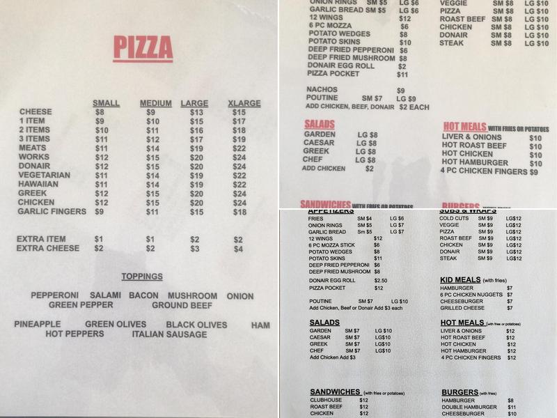 Mount Uniacke Pizza Menu