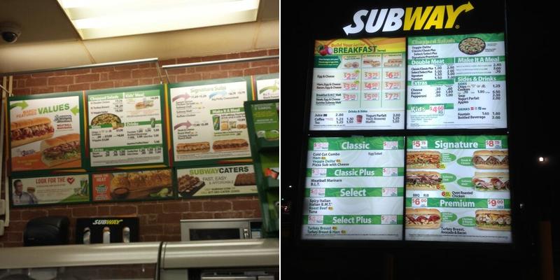 Subway Menu