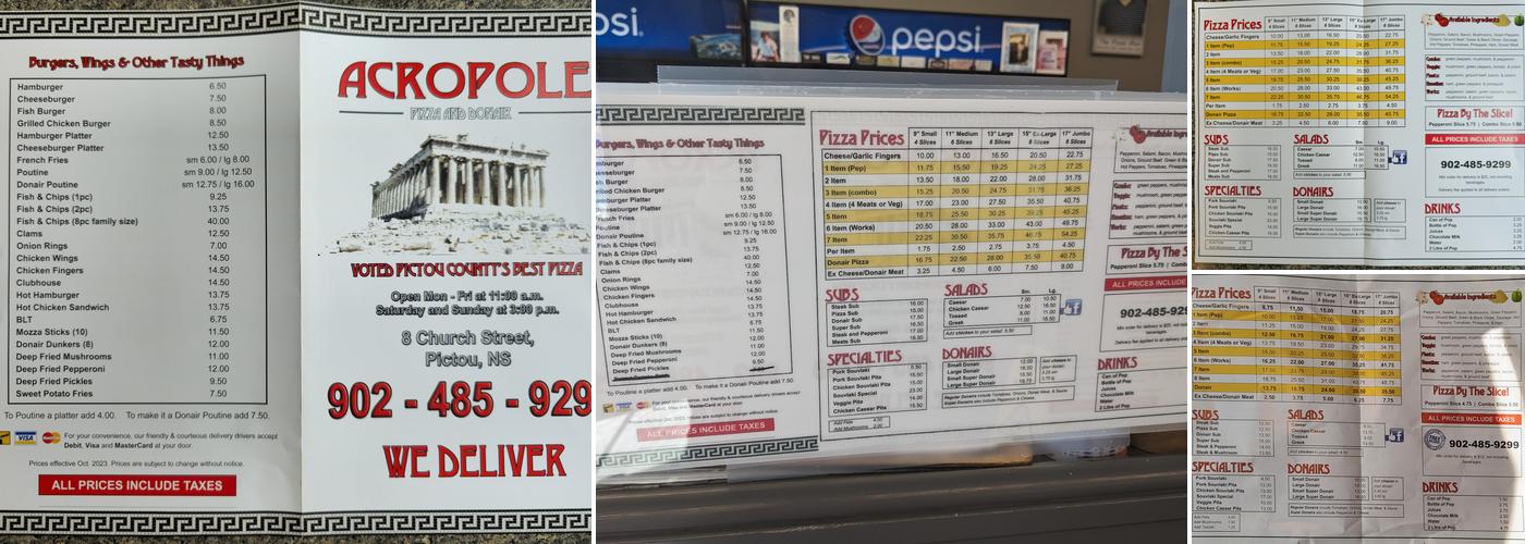 Acropole Pizza Menu