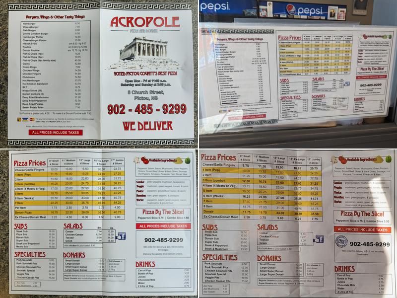 Acropole Pizza Menu