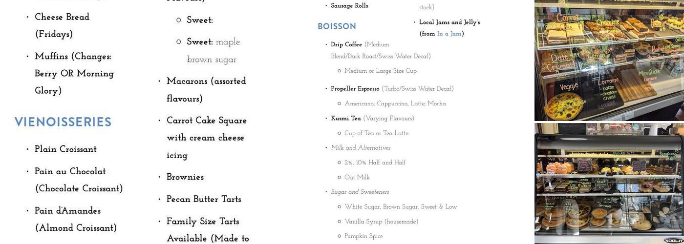 Caniche French Bakery Menu