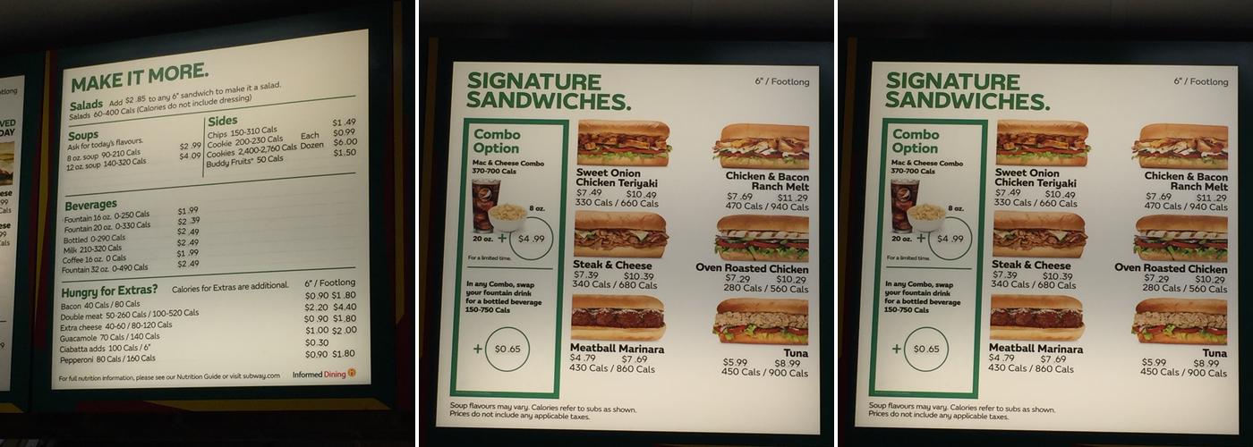 Subway Menu
