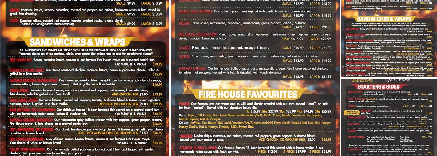 Fire House Bar and Grill Menu