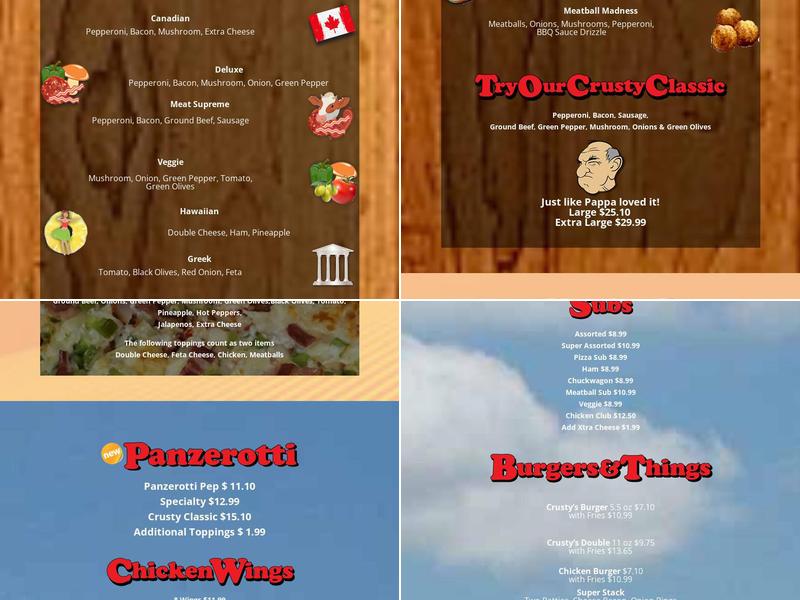Crusty's Pizza Menu