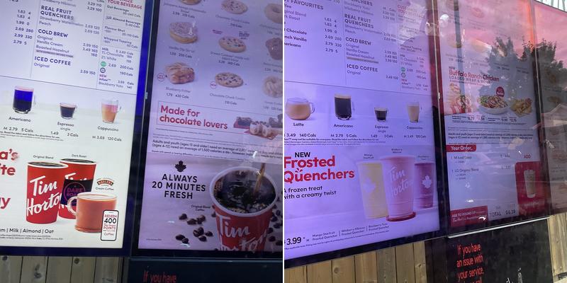 Tim Hortons Menu