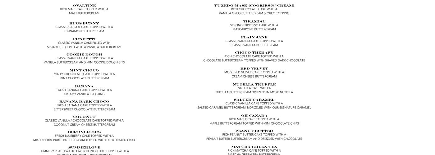 Nom Nom Nom Cupcakery Menu
