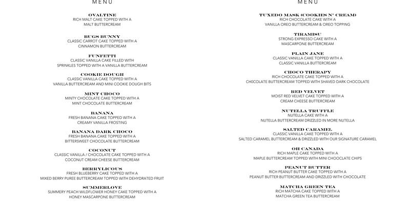 Nom Nom Nom Cupcakery Menu