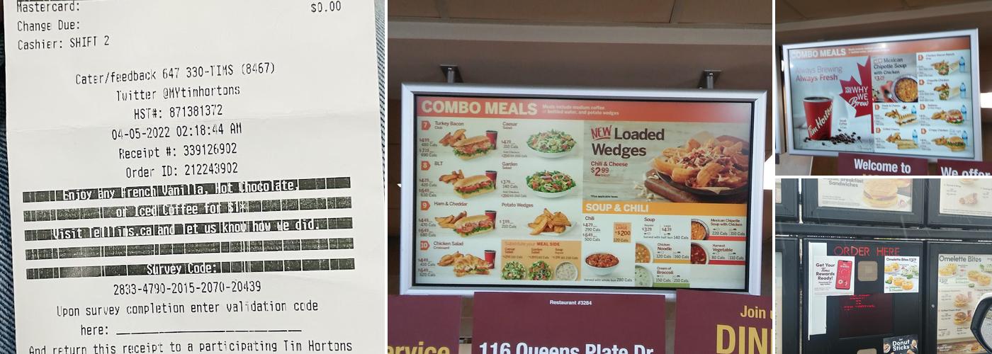 Tim Hortons Menu