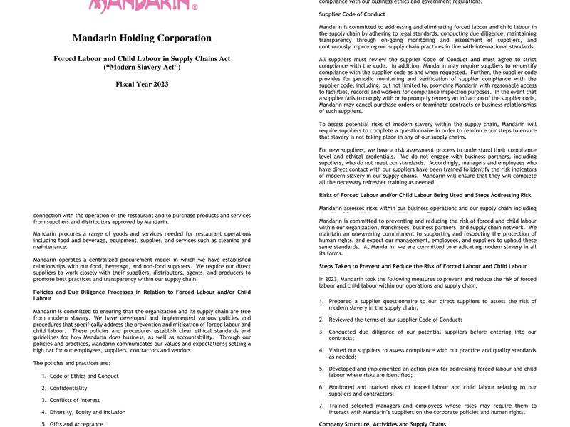 Mandarin Restaurant Menu