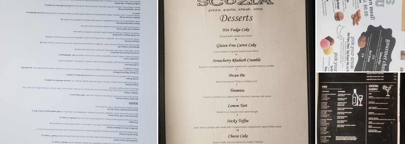 scozia restaurant Menu